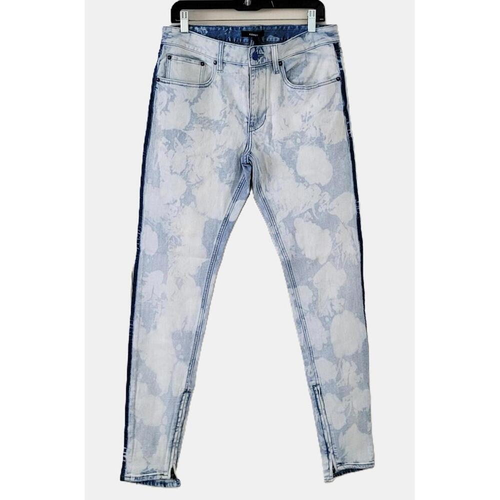 KONUS Mens 34 Acid Wash Zip Cuff Skinny Jeans Light Blue NEW